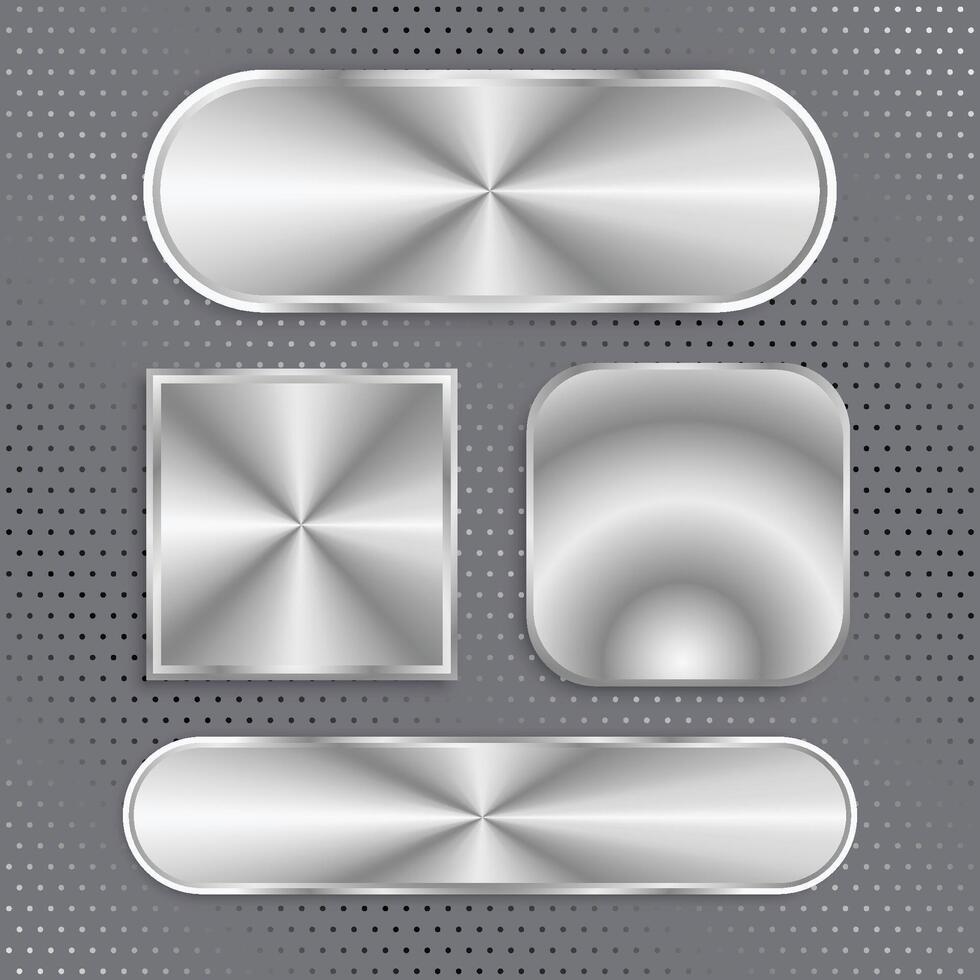 metall knappar. runda, rektangel och oval knappar på perforerad bakgrund vektor