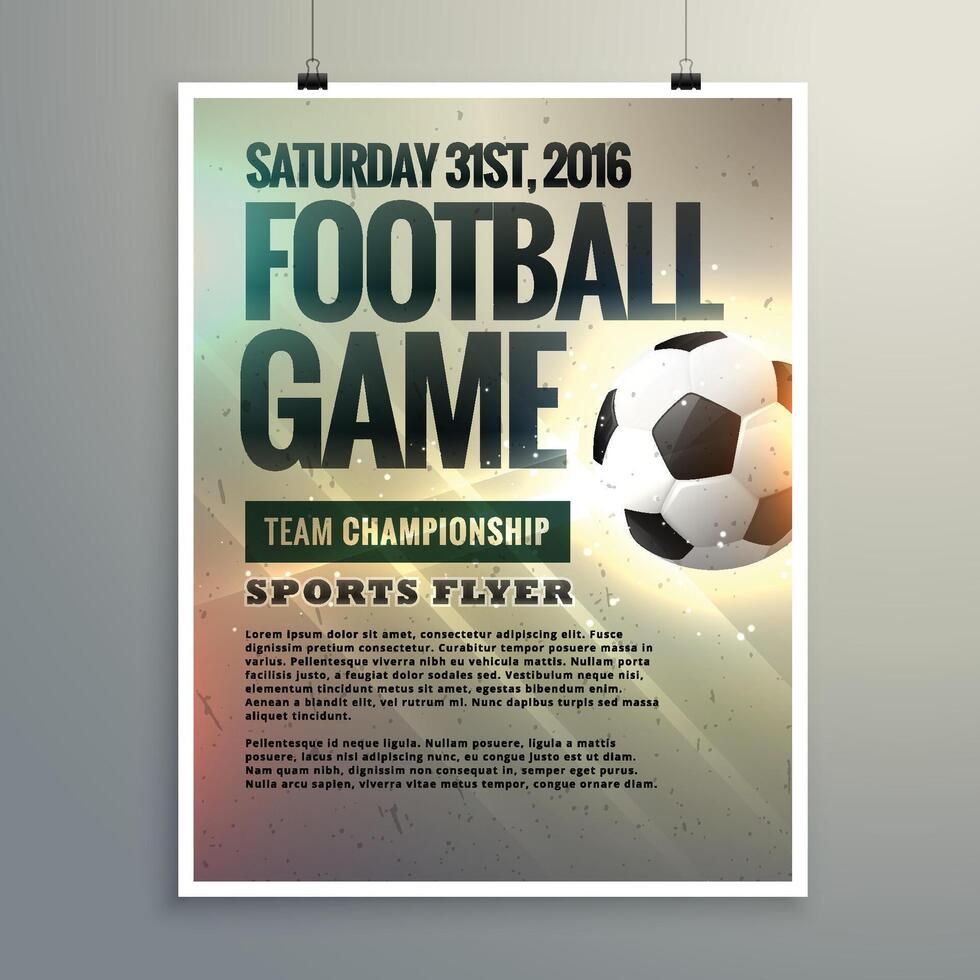 Fußball Veranstaltung Flyer Design mit Turnier Einzelheiten vektor