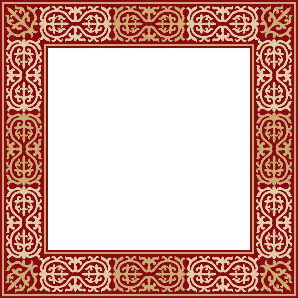 rot mit Gold Platz kazakh National Ornament. ethnisch Muster von das Völker von das großartig Steppe, .Mongolen, Kirgisen, Kalmücken, Burjaten. Platz Rahmen Rand vektor