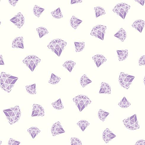 Seamless mönster av geometriska lila rosa diamanter på vit bakgrund. Trendiga hipster kristaller design. vektor