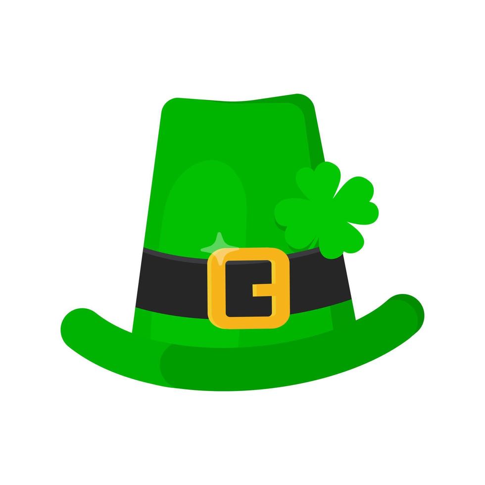 saint patrick day leprechaun grön hatt med shamrock klöver blad ikon. vektor