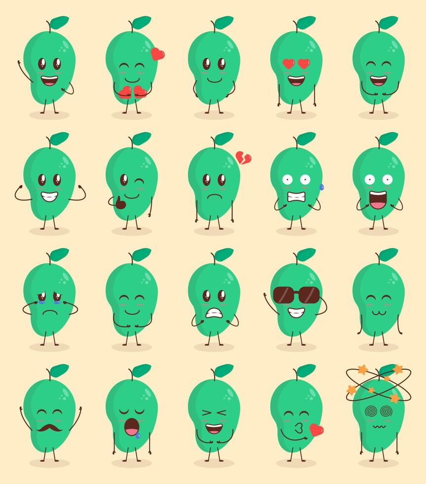färgglad söt mango tecknad serie med olika uttryck vektor