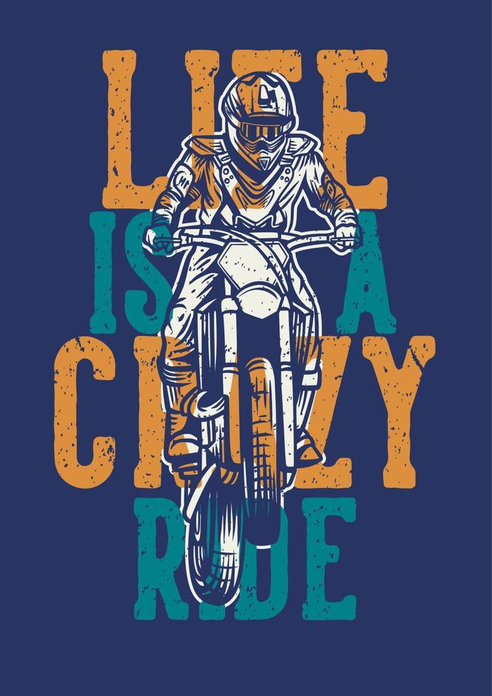 Das Leben ist eine verrückte Fahrt Vintage Retro Motocross T-Shirt Design Typografie vektor