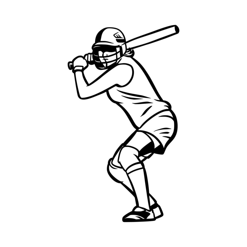 baseball flicka spelare redo slå bollen svart vit illustration vektor