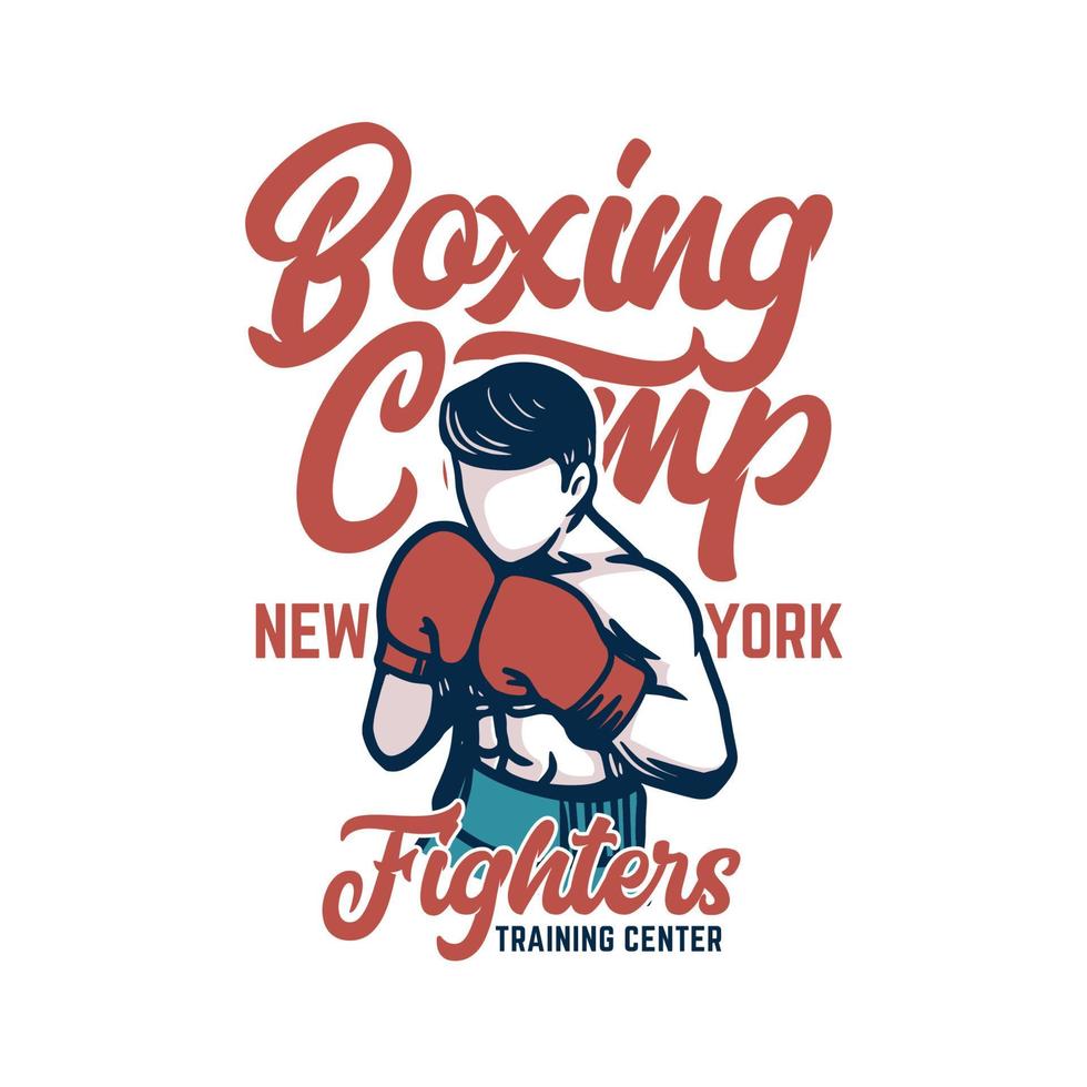 boxningsläger new york fighters t-shirt design affisch illustration vektor vintage retro