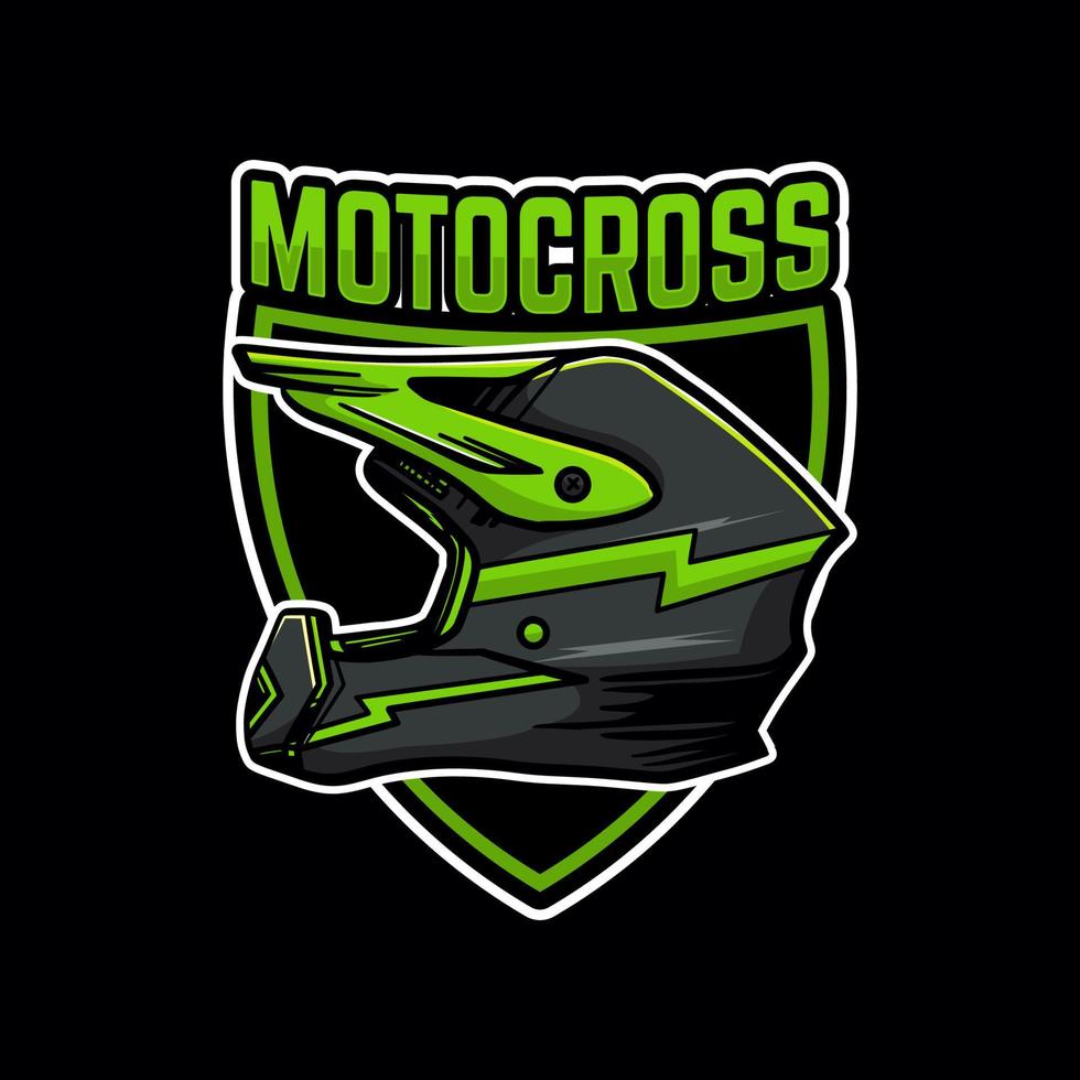Motocross-Logo-Abzeichen-Zeichen grün Illustration Vektor-Helm vektor