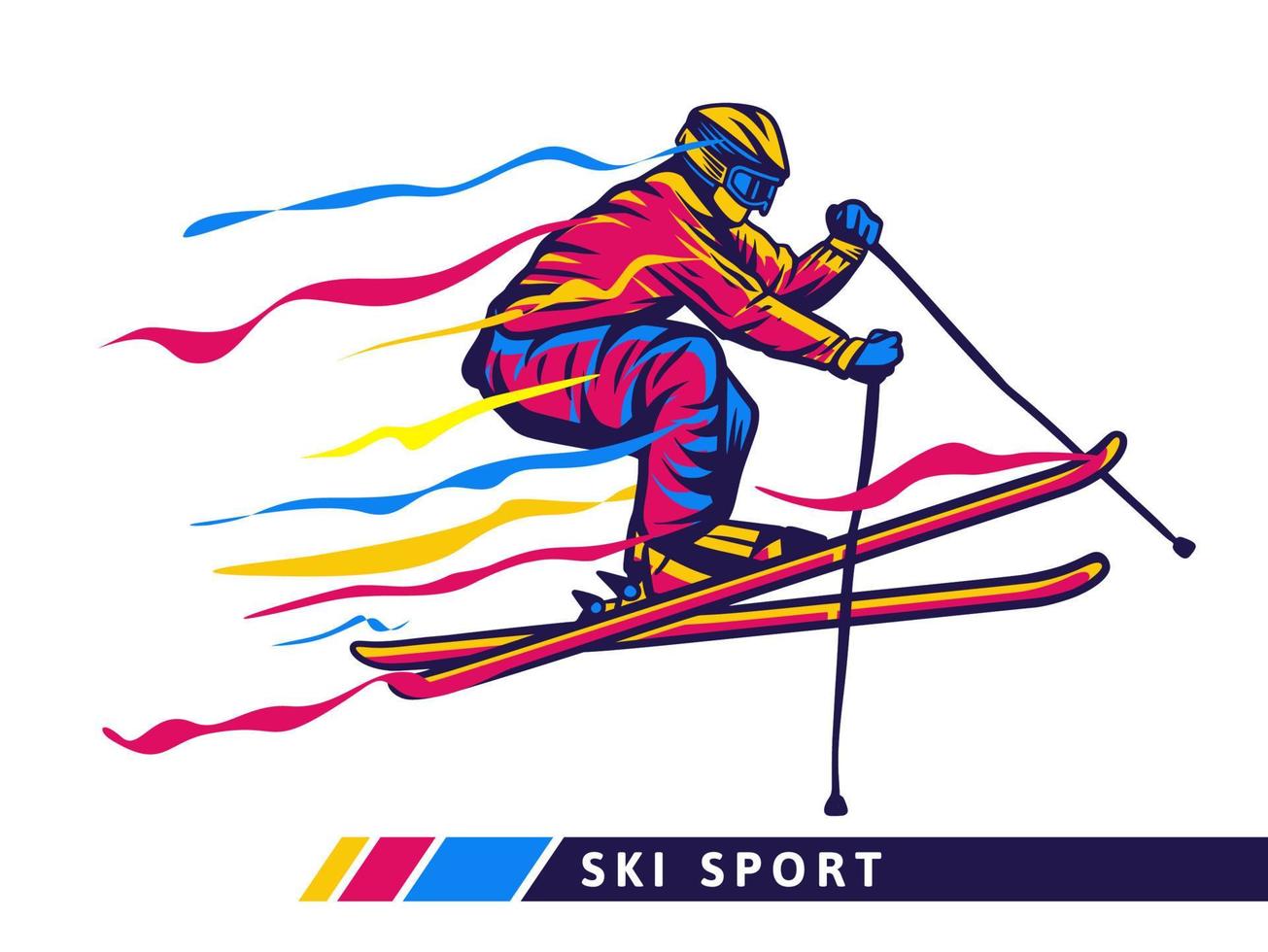 färgglada skidsport illustration med skidåkare rörelse vektor