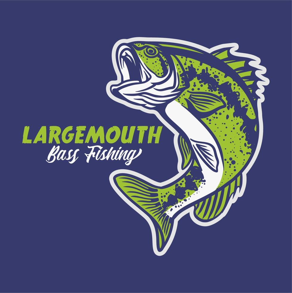 largemouth bas fiskeklubb logotyp illustration i blå bakgrund vektor