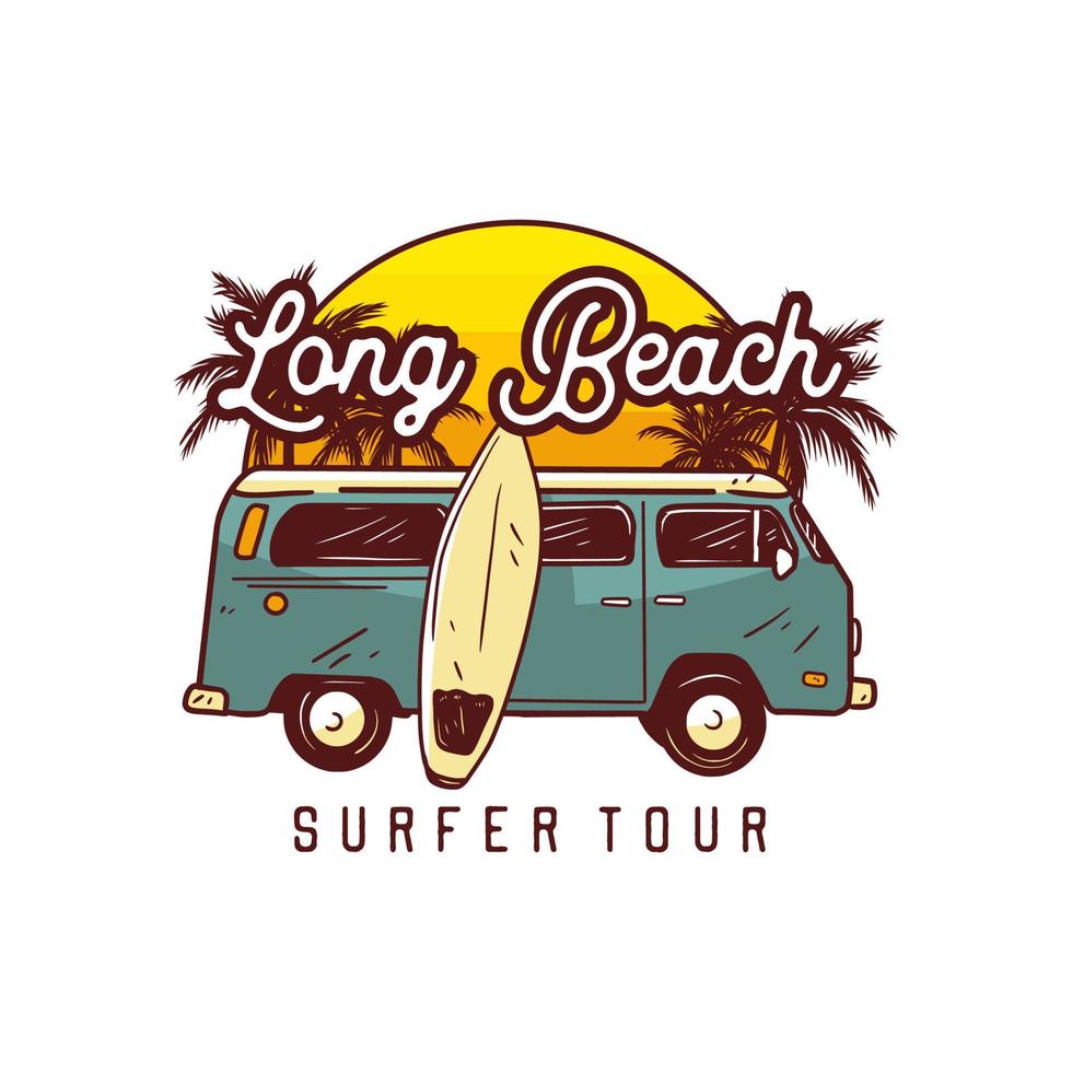 lång strandsurfertur. surfa t-shirt design affisch illustration vektor