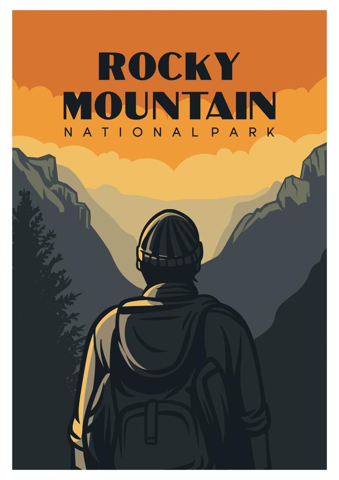 Rocky Mountain Nationalpark Plakatdesign im Retro-Vintage-Stil vektor