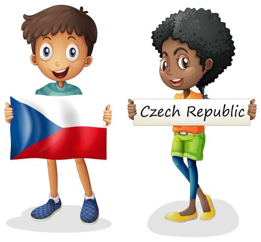 Pojke och flicka med flagga i Tjeckien vektor