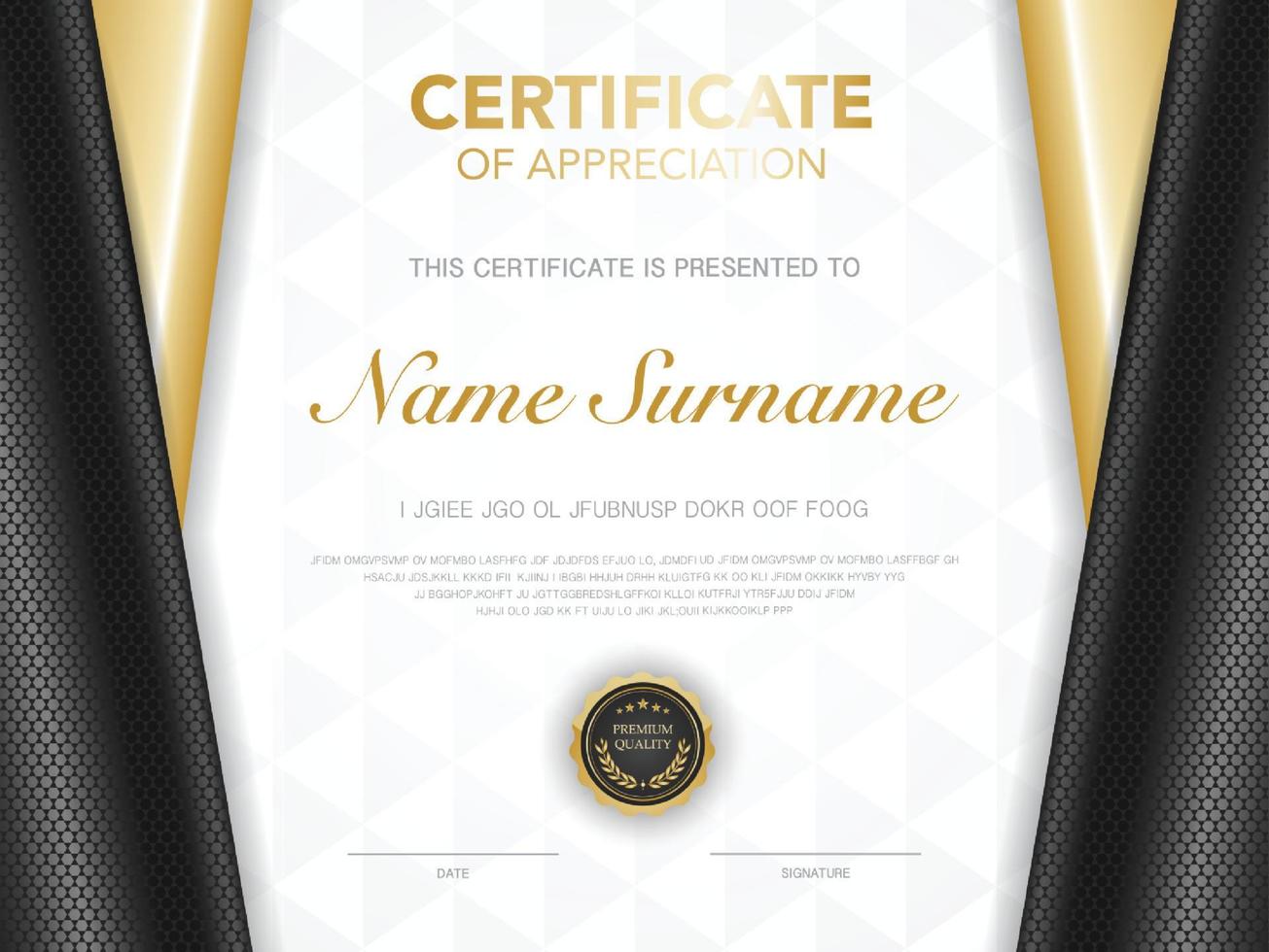 Zertifikatsvorlage schwarz und gold mit luxuriösem stilbild. Diplom für geometrisches modernes Design. eps10 vektor