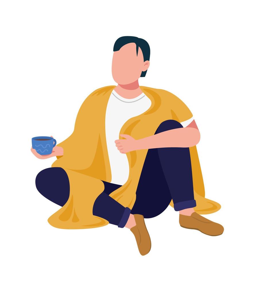 Mann mit deckendem halbflachem Farbvektorcharakter. sitzende Figur. Ganzkörper-Person auf weiß. komfortables Leben isoliert moderne Cartoon-Stil Illustration für Grafikdesign und Animation vektor