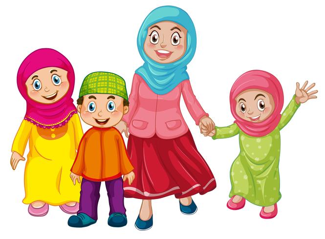 Eine moslemische Familie auf weißem Hintergrund vektor