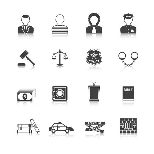 Verbrechen und Strafen Icons Set vektor