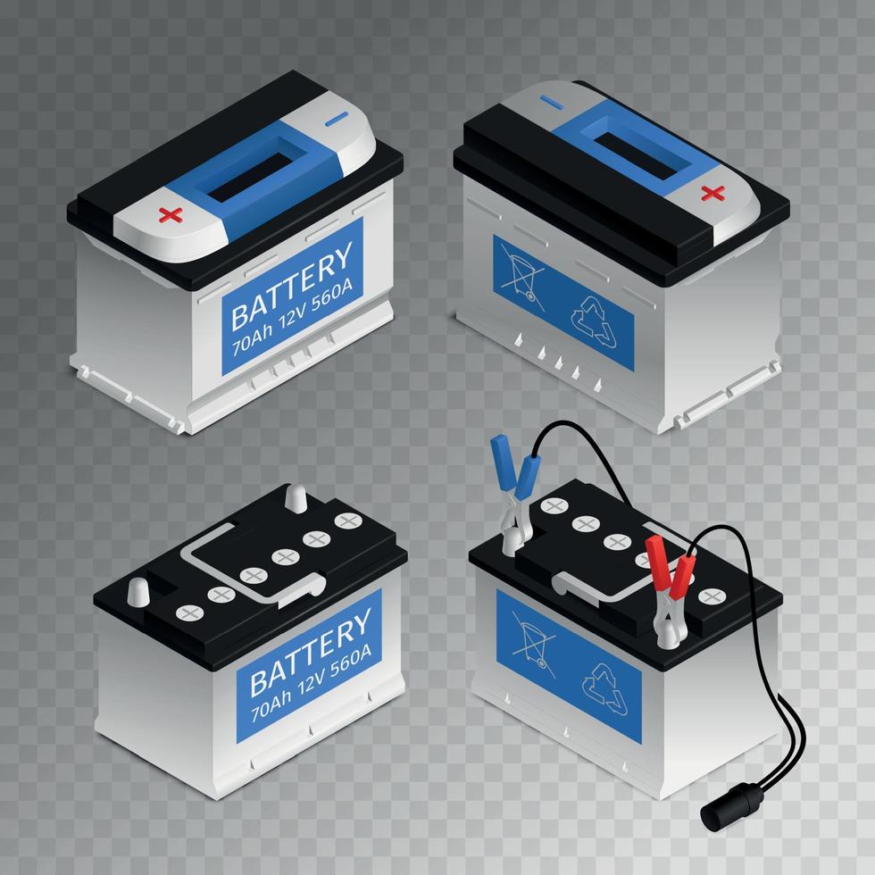 Autobatterie isometrisches Set vektor