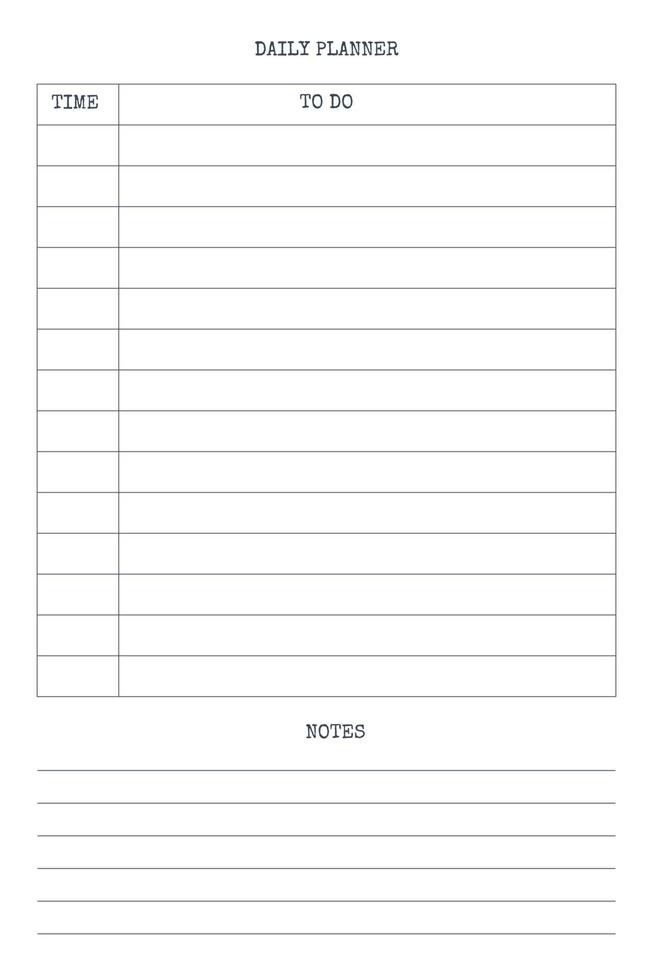 täglicher persönlicher Planer-Tagebuch-Vorlage mit typgeschriebener Schriftart. Monatskalender individueller Zeitplan Minimalismus zurückhaltendes Design für Business-Notebook vektor