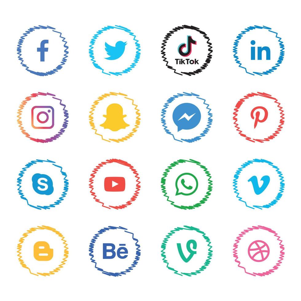 Social Media flache Icons Technologie, Netzwerk. Hintergrund-Gruppe Smiley-Gesicht-Verkauf. teilen, mögen, vektorillustration twitter, youtube, whatsapp, snapchat, facebook, instagram, tick tack, tok vektor