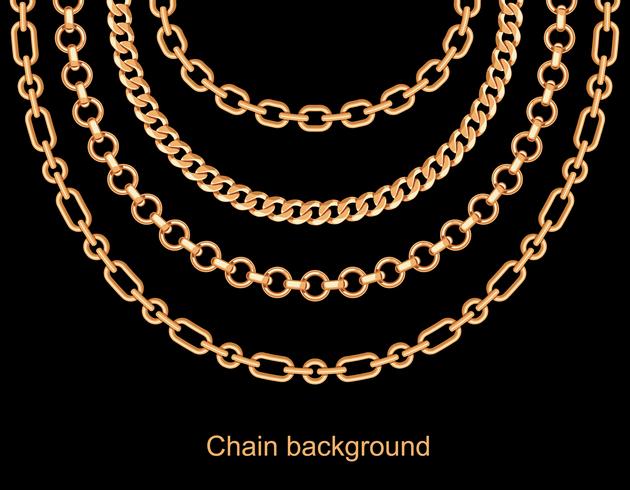Hintergrund mit goldener metallischer Halskette der Ketten. Auf schwarz vektor