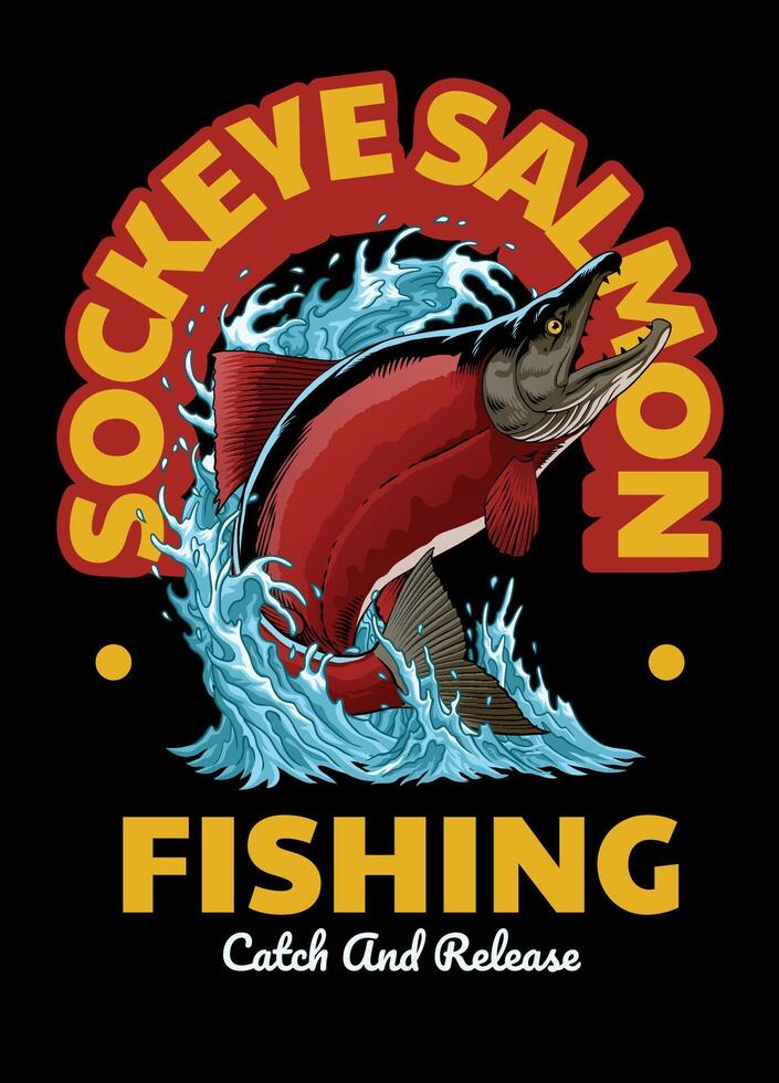Jahrgang Hemd von Sockeye Lachs Fisch Illustration vektor