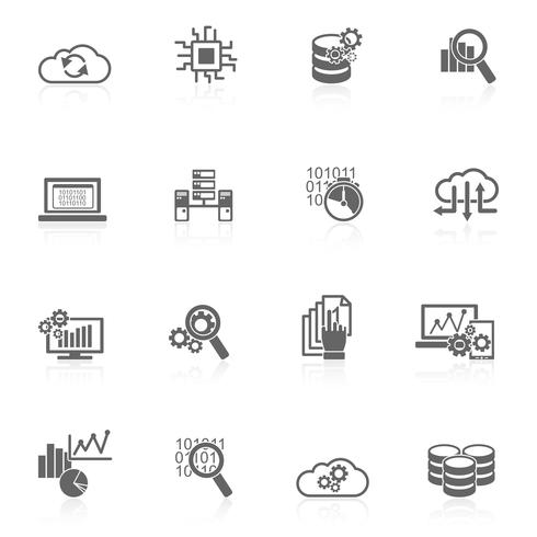 Datenbankanalyse-Icons schwarz vektor