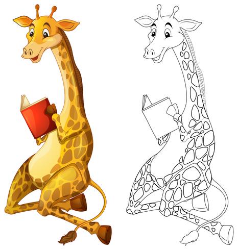 Doodles utarbetande djur för giraff läsning bok vektor