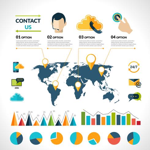 Kontakta oss infographics set vektor