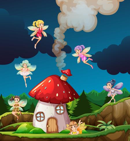 Fairy på mushroon hus vektor