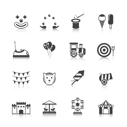 Vergnügungspark Icons schwarz vektor