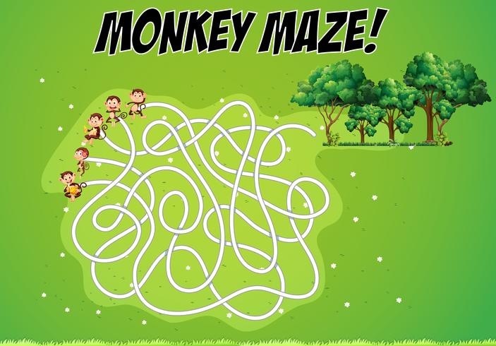 Maze spel med apor och skog vektor