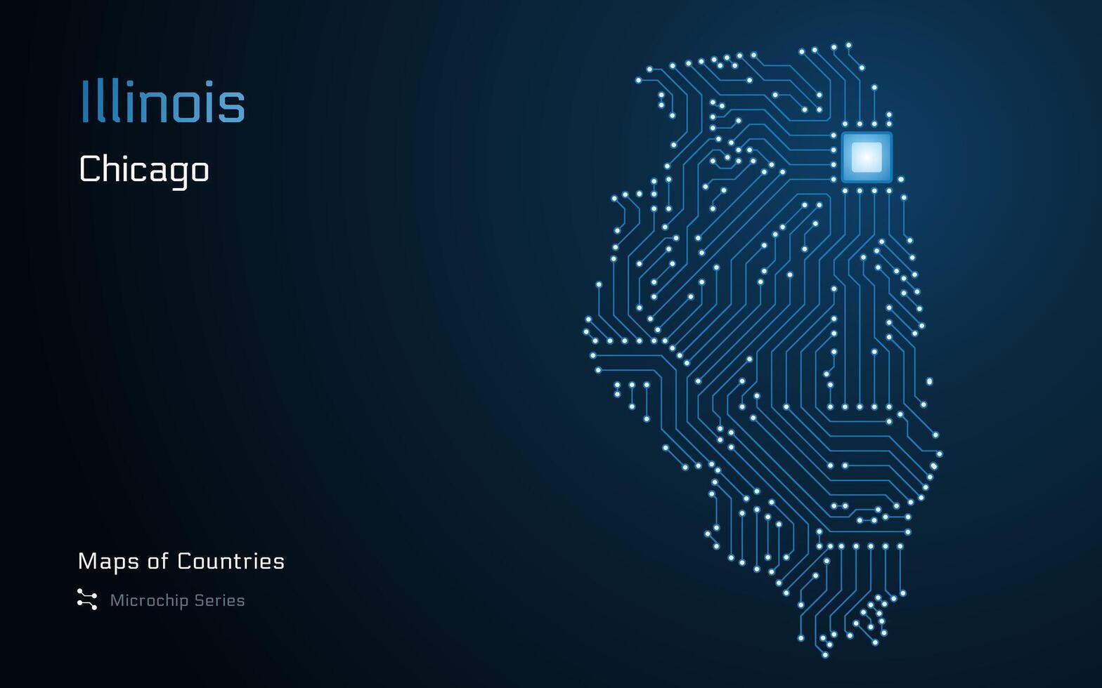 Illinois Karte mit ein Hauptstadt von Springfield gezeigt im ein Mikrochip Muster. E-Government. tsmc. amerikanisch Zustände Karten. Mikrochip Serie vektor