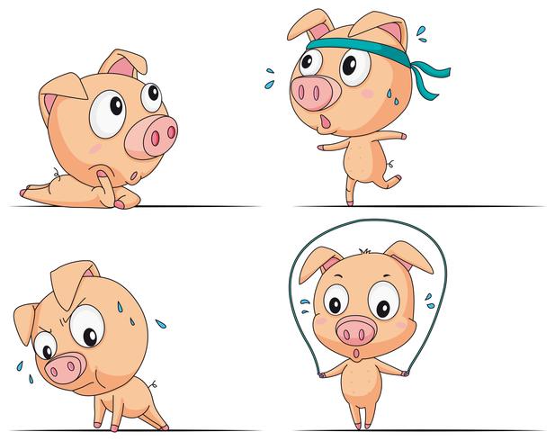 Liten gris gör olika övningar vektor