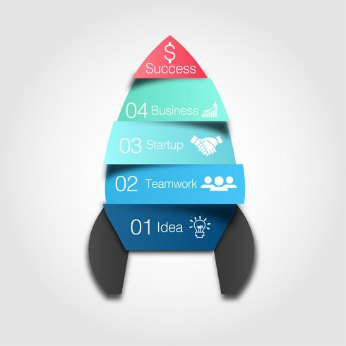 Vektor rymdskepp infographic. Rakettmall för tillväxtdiagram, diagram, presentation och framstegsdiagram.