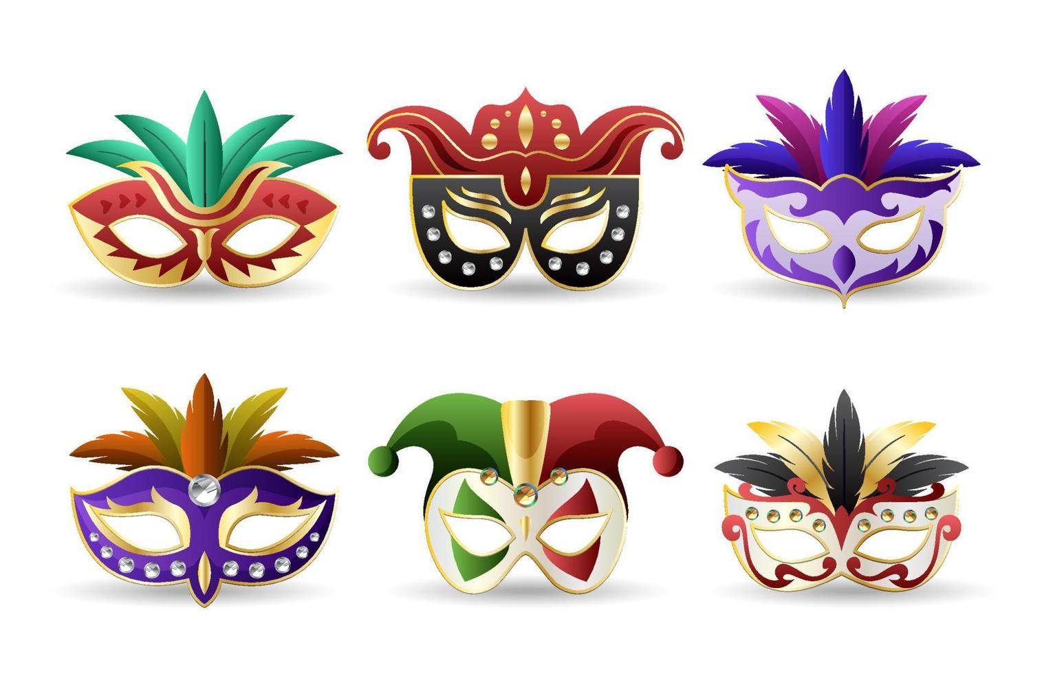 Mardi gras karneval mask ikonuppsättning vektor