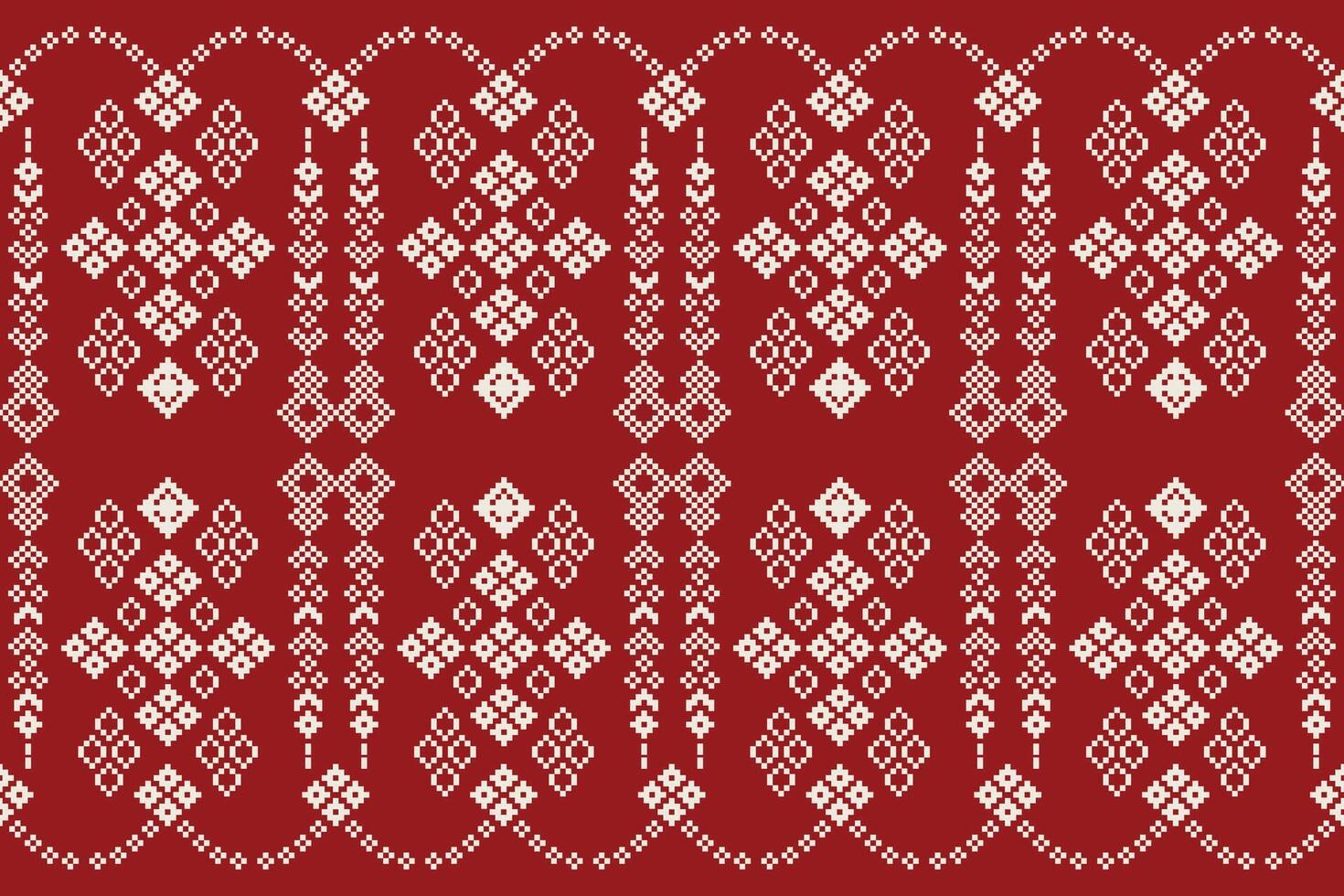 traditionell ethnisch Motive Ikat geometrisch Stoff Muster Kreuz Stich.ikat Stickerei ethnisch orientalisch Pixel rot Hintergrund. abstrakt, Illustration. Textur, Weihnachten, Dekoration, Tapete. vektor