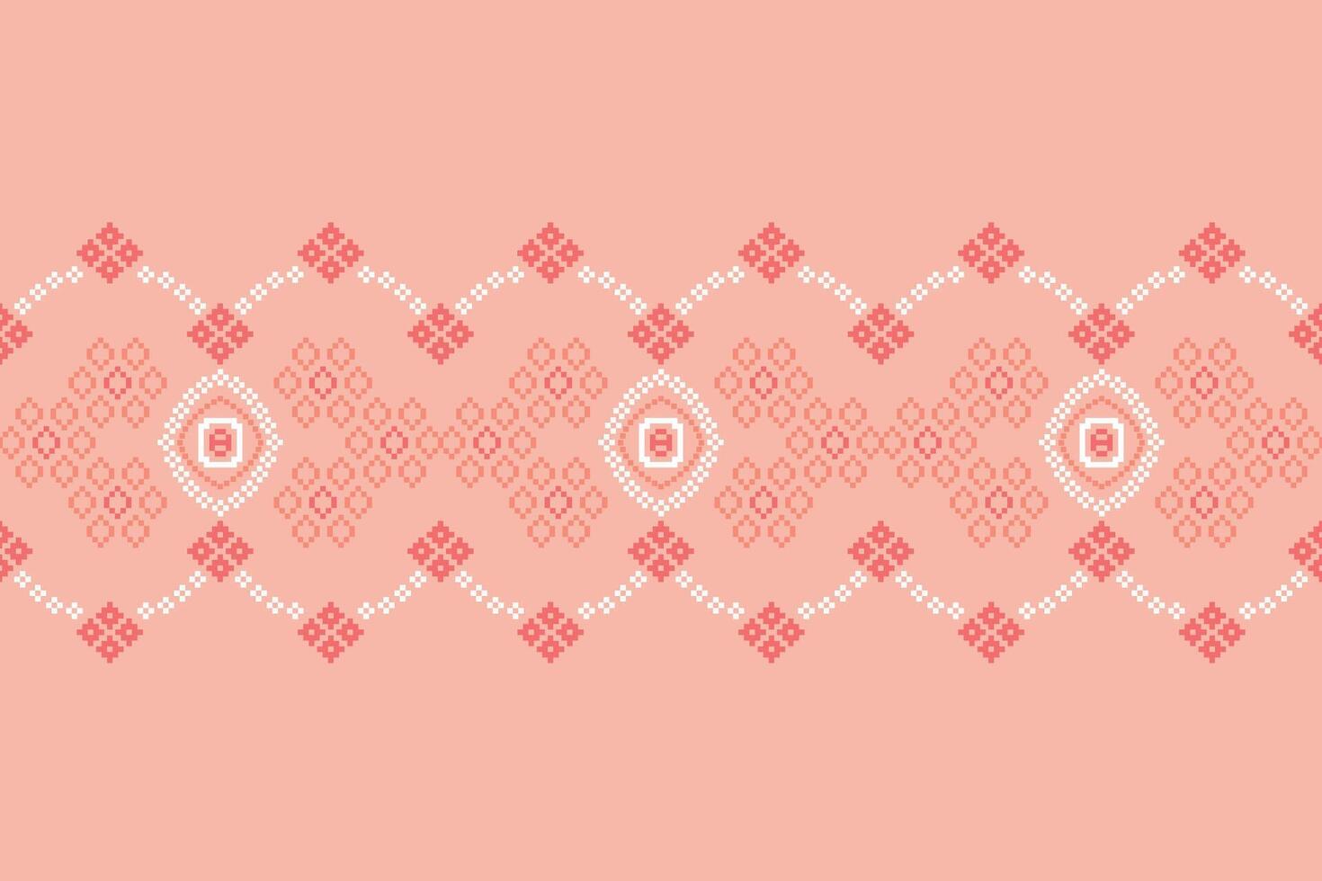 ethnisch geometrisch Stoff Muster Kreuz Stich.ikat Stickerei ethnisch orientalisch Pixel Muster Rose Rosa Gold Hintergrund. abstrakt, Illustration. Textur, Kleidung, Schal, Dekoration, Seide Hintergrund. vektor