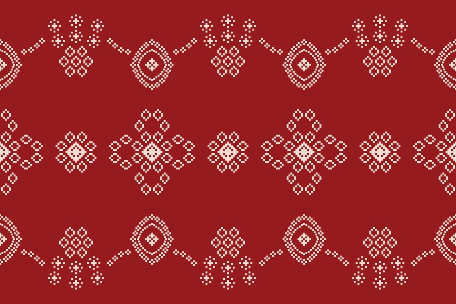 traditionell ethnisch Motive Ikat geometrisch Stoff Muster Kreuz Stich.ikat Stickerei ethnisch orientalisch Pixel rot Hintergrund. abstrakt, Illustration. Textur, Weihnachten, Dekoration, Tapete. vektor