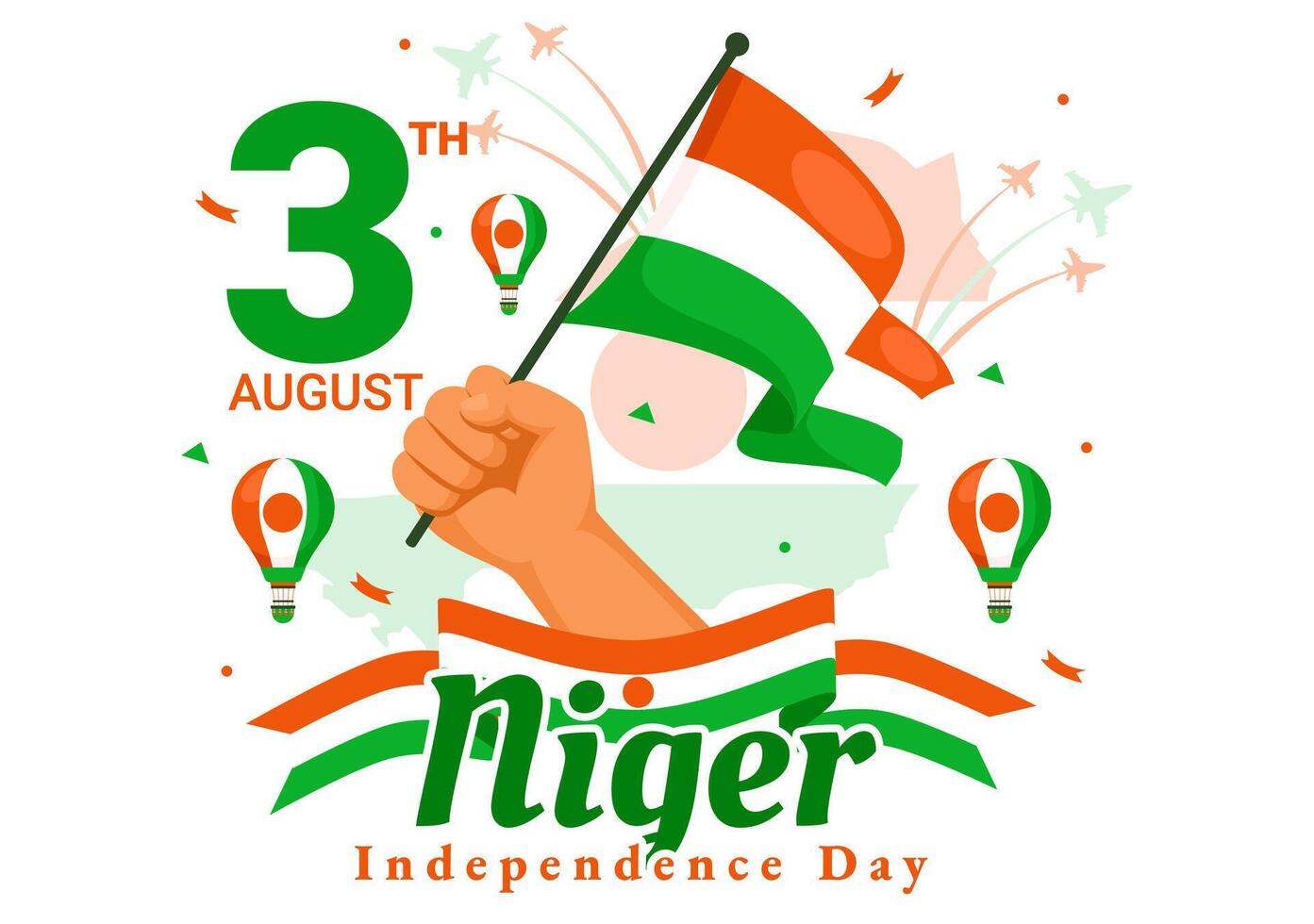 glücklich Niger Unabhängigkeit Tag Illustration auf 3 August mit winken Flagge und Land Öffentlichkeit Urlaub im eben Karikatur Hintergrund Design vektor