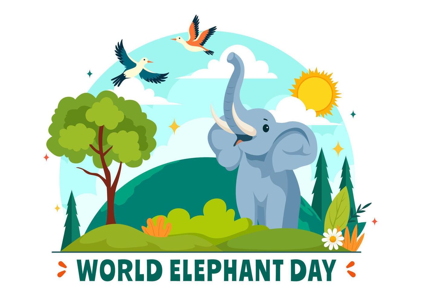 glücklich Welt Elefant Tag Illustration auf 12 August mit Elefanten Tiere zum Heil Bemühungen und Erhaltung im eben Karikatur Hintergrund vektor