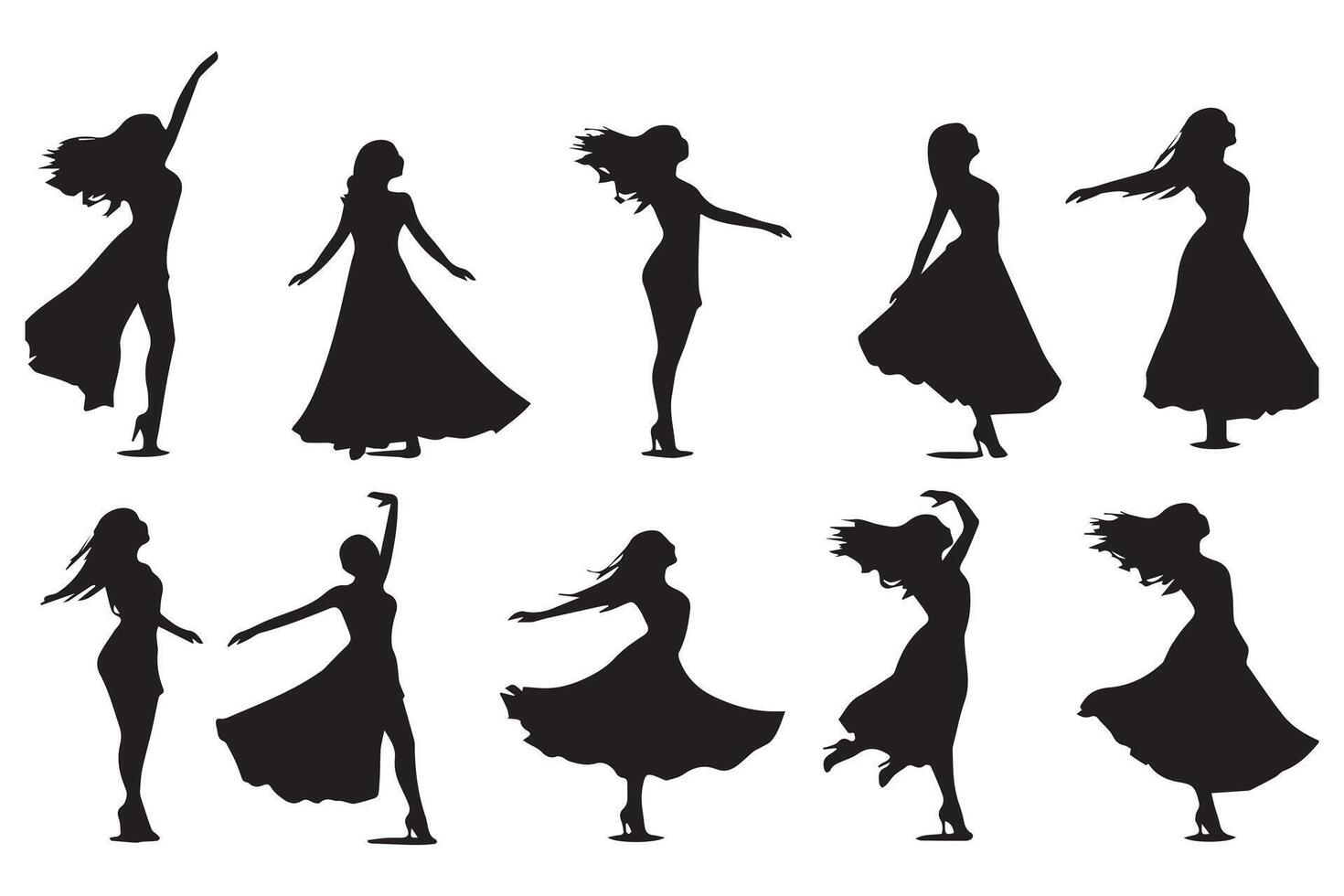 silhuetter av dans flicka grupp vektor
