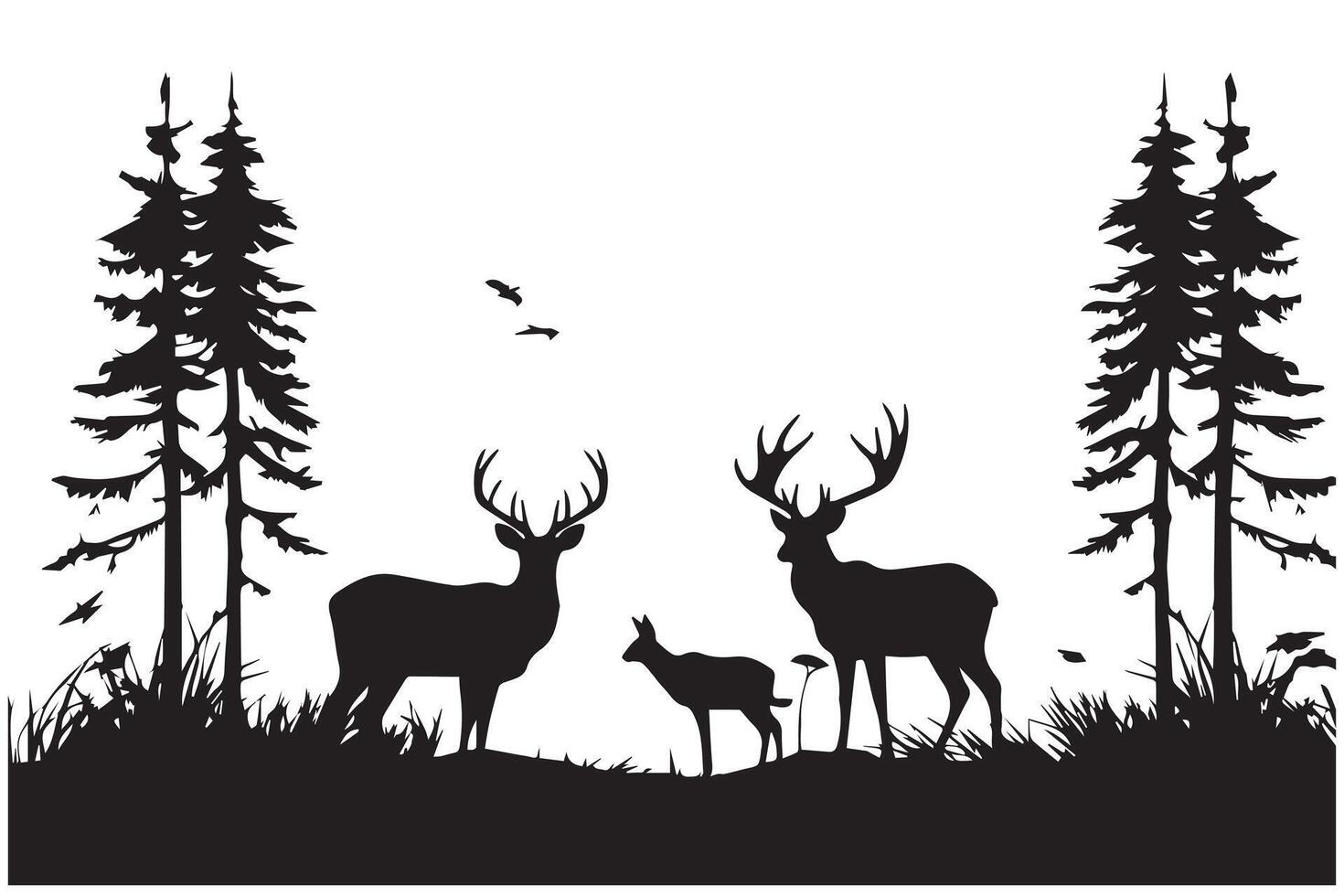 Silhouette Wald und Hirsch Familie vektor