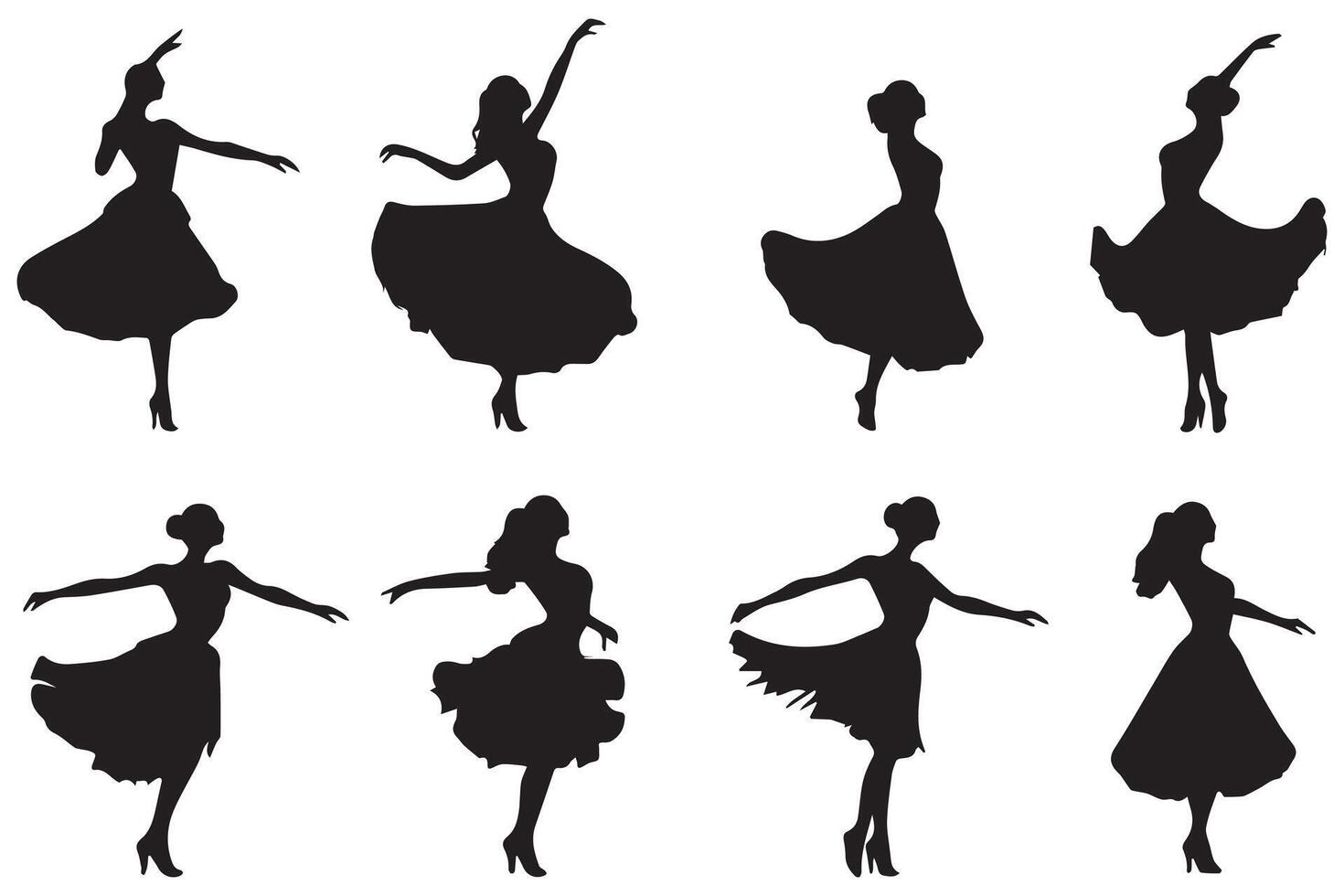 Tanzen Mädchen Gruppe schwarz Silhouette weiblich Zahl isoliert Über Weiß Hintergrund Illustration vektor
