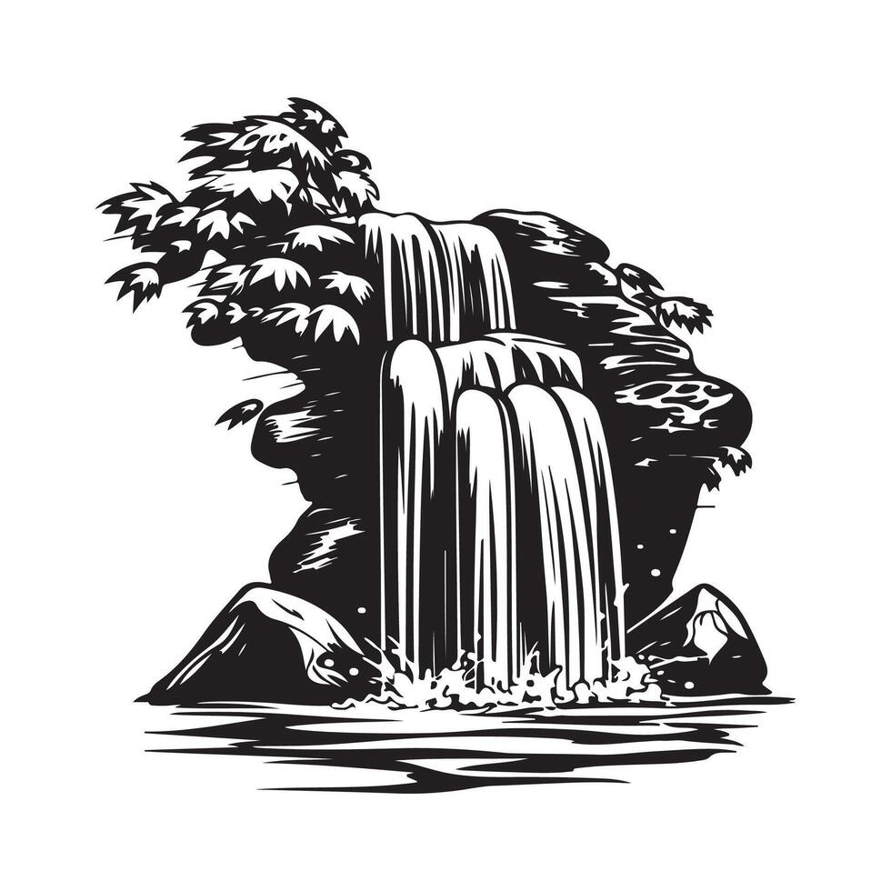 Wasserfall Illustration im schwarz und Weiß Design vektor