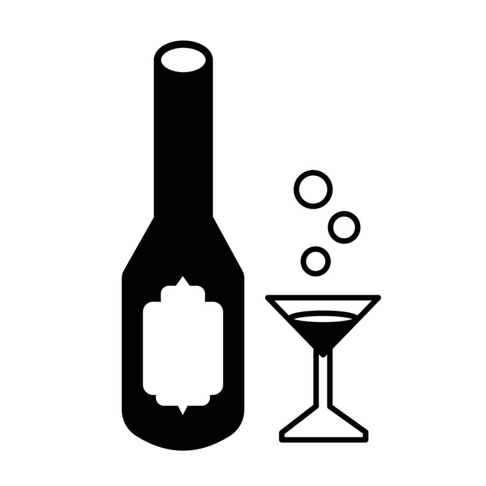 Alkohol oder Wein Bier Flasche und Glas Symbol Illustration isoliert auf Platz Weiß Hintergrund. einfach eben Poster Zeichen Grafik Design zum druckt Zeichnung. vektor