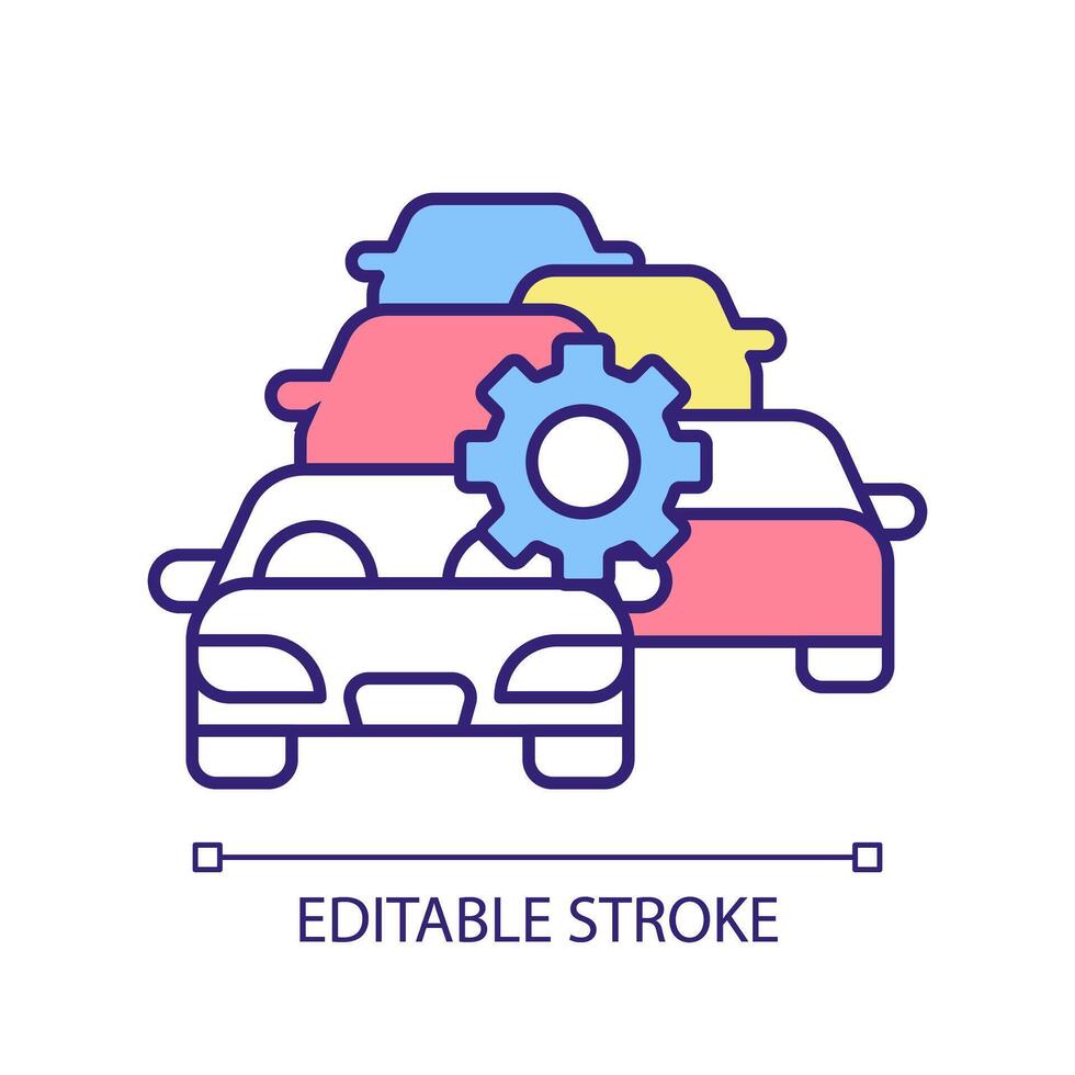 Flotte Verwaltung rgb Farbe Symbol. Fahrzeug Verfolgung, Telematik. Transport Dienstleistungen, Geographisches Positionierungs System Technologie. Auto Wartung. isoliert Illustration. einfach gefüllt Linie Zeichnung. editierbar Schlaganfall vektor