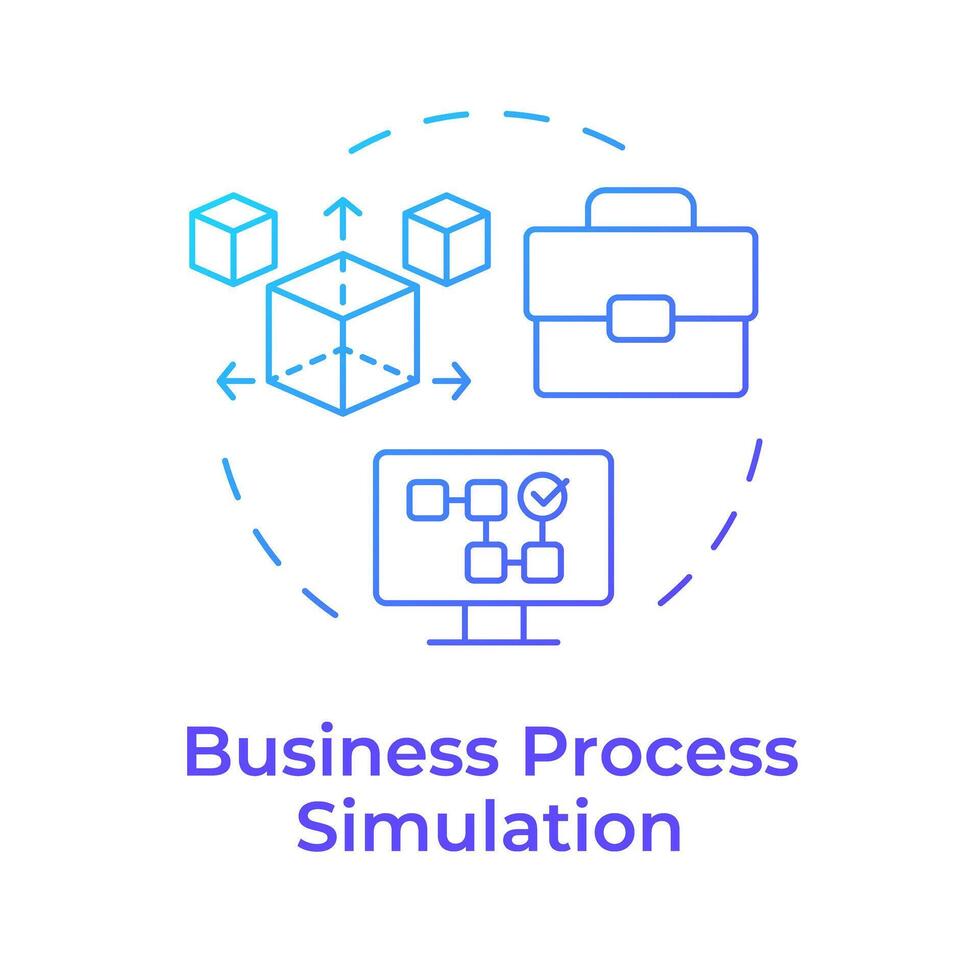 Geschäft Prozess Simulation Blau Gradient Konzept Symbol. Ressource Zuweisung, Daten Analyse. runden gestalten Linie Illustration. abstrakt Idee. Grafik Design. einfach zu verwenden im Infografik, Artikel vektor