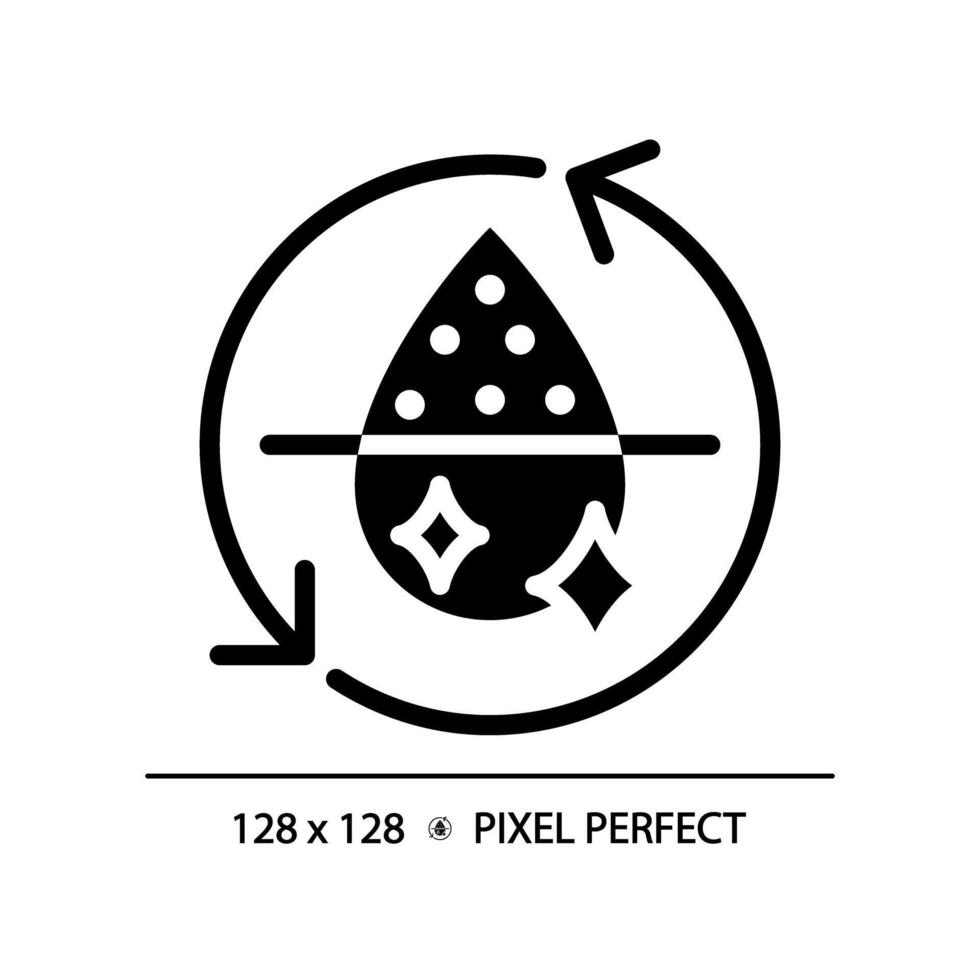 Entsalzung schwarz Glyphe Symbol. Wasser Management. Umwelt Maschinenbau. Reinigung Verfahren. Silhouette Symbol auf Weiß Raum. solide Piktogramm. isoliert Illustration. Pixel perfekt vektor