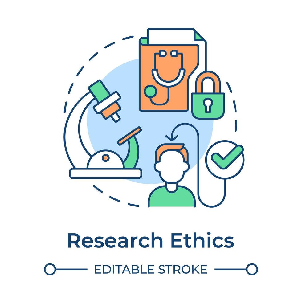 Forschung Ethik multi Farbe Konzept Symbol. Forschung Teilnehmer Rechte. Vertraulichkeit und Sicherheit. runden gestalten Linie Illustration. abstrakt Idee. Grafik Design. einfach zu verwenden im Präsentation vektor