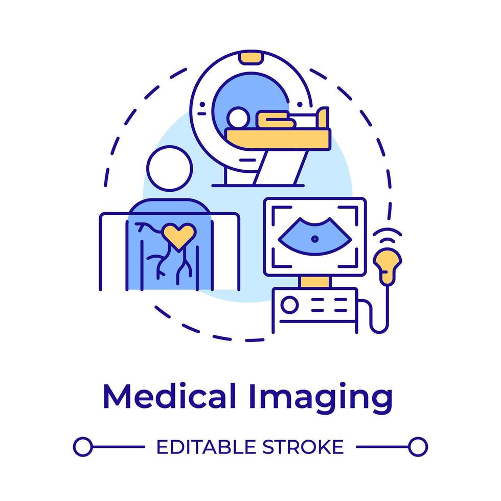 medizinisch Bildgebung multi Farbe Konzept Symbol. nicht angreifend Verfahren. mri Scanner. Gesundheitswesen Dienstleistungen. runden gestalten Linie Illustration. abstrakt Idee. Grafik Design. einfach zu verwenden im Präsentation vektor