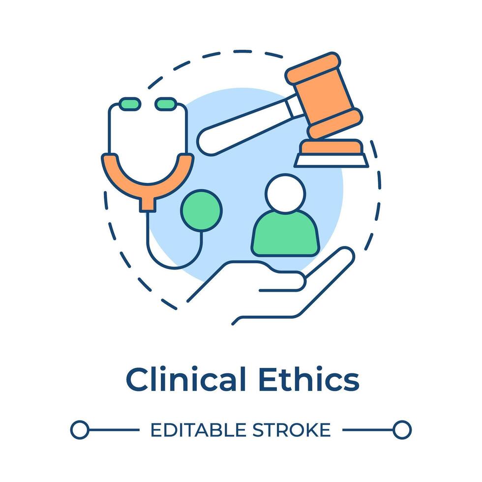 klinisk etik mång Färg begrepp ikon. fokus på moralisk frågor. patient vård och försvar. runda form linje illustration. abstrakt aning. grafisk design. lätt till använda sig av i presentation vektor